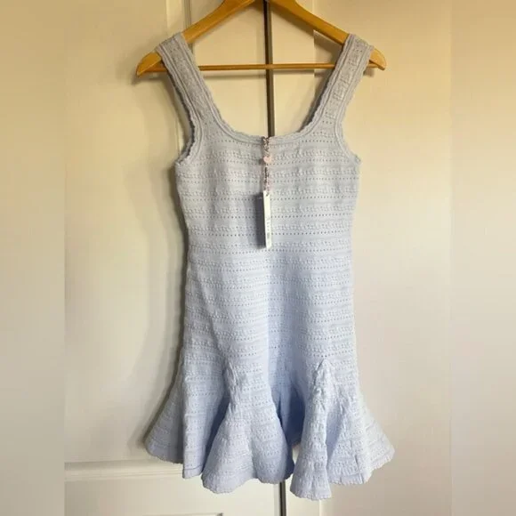NWT LoveShackFancy Maryanne Knit Mini Dress Morning SKy Light Blue | size M - Picture 5 of 11